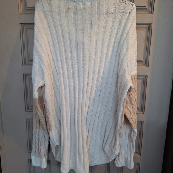 Sonoma Cotton Cardigan SzL Tan/Creme Block Colors Curved Hem Collar Long Sleeves - Picture 8 of 9